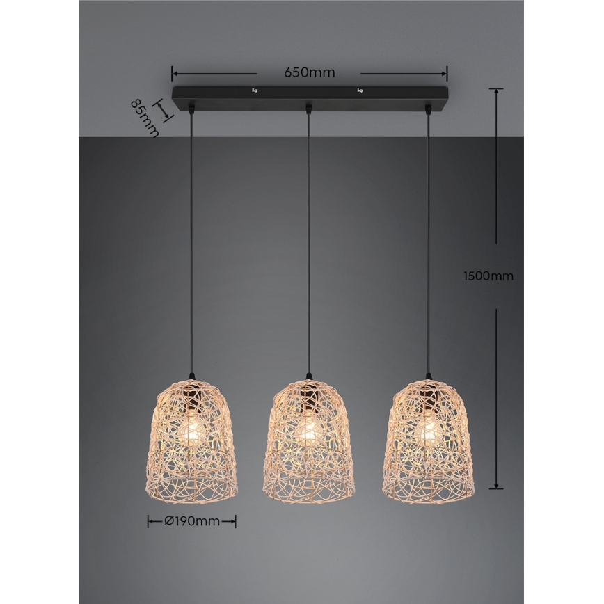 Reality - Lámpara colgante LOVIS con cable 3xE27/40W/230V, negra