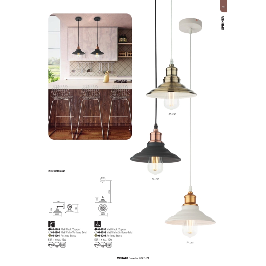 Redo 01-1293 - Lámpara colgante SPINNER 1xE27/42W/230V