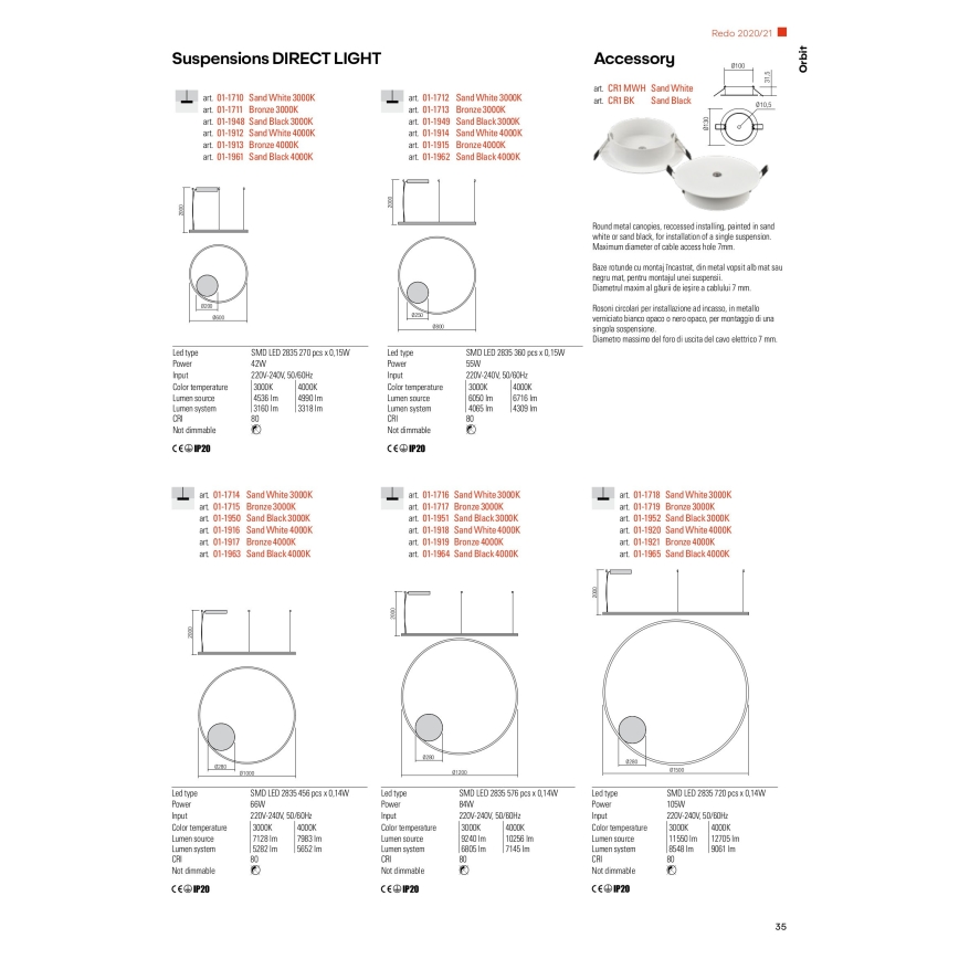 Redo 01-1713 - Lámpara colgante LED regulable en cadena ORBIT LED/55W/230V bronce