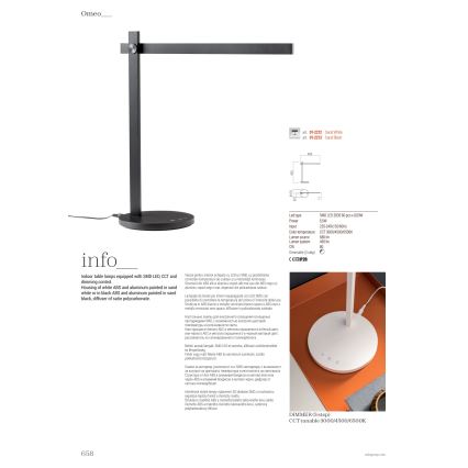 Redo 01-2212 - Lámpara de mesa regulable LED táctil OMEO LED/5,5W/230V 3000/4500/6500K blanco