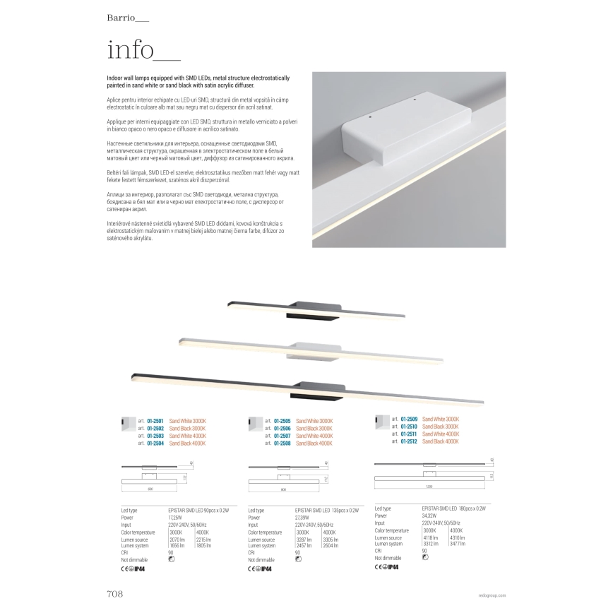 Redo 01-2512 - Iluminación LED para espejos de baño BARRIO LED/34,32W/230V 120 cm CRI 90 IP44 negro