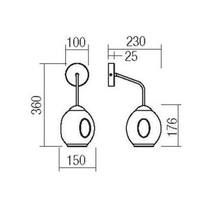 Redo 01-2618 - Aplique PIERCE 1xE27/42W/230V negro/ahumado