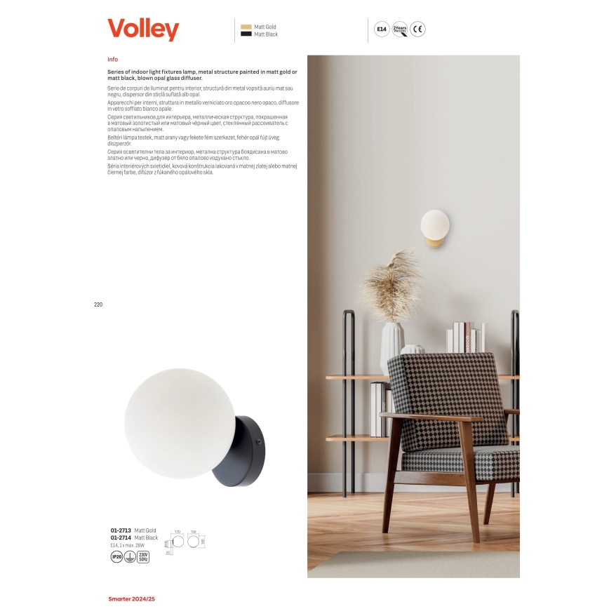 Redo 01-2714 - Aplique VOLLEY 1xE14/28W/230V negro