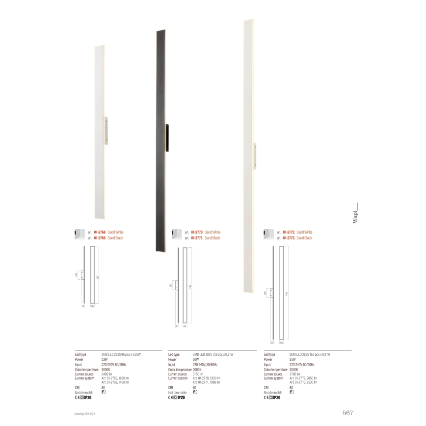 Redo 01-2771 - Aplique LED WAPI LED/30W/230V 119 cm negro