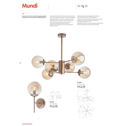 Redo 01-2942 - Lámpara de pared MUNDI 1xE14/28W/230V cobre/ahumado