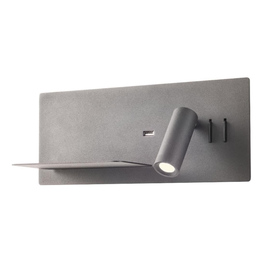 Redo 01-2985 - Foco LED de pared BROOK LED/8W/230V + LED/3W USB CRI 90 negro izquierda