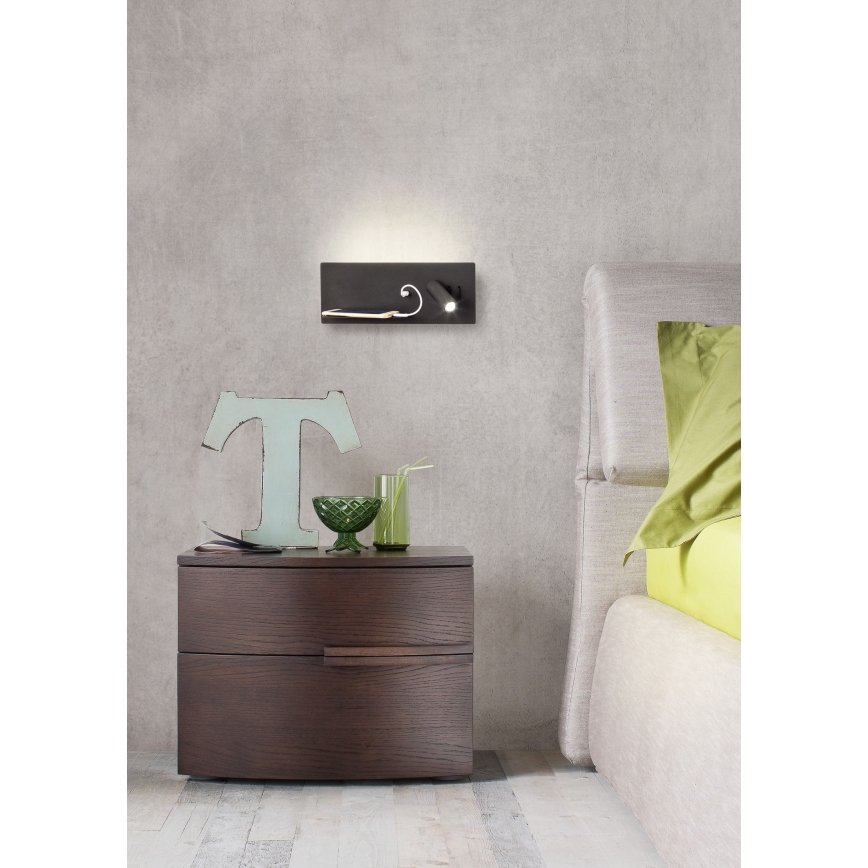 Redo 01-2985 - Foco LED de pared BROOK LED/8W/230V + LED/3W USB CRI 90 negro izquierda