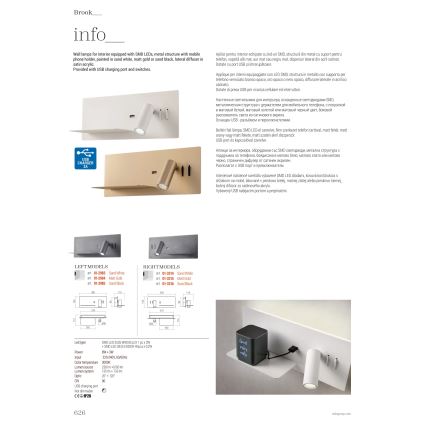 Redo 01-2985 - Foco LED de pared BROOK LED/8W/230V + LED/3W USB CRI 90 negro izquierda