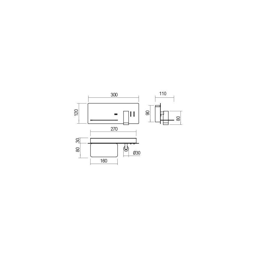 Redo 01-2985 - Foco LED de pared BROOK LED/8W/230V + LED/3W USB CRI 90 negro izquierda