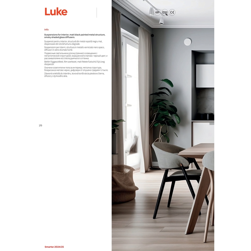 Redo 01-3212 - Lámpara colgante LUKE 6xE27/42W/230V negro