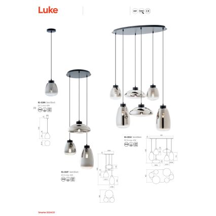 Redo 01-3212 - Lámpara colgante LUKE 6xE27/42W/230V negro