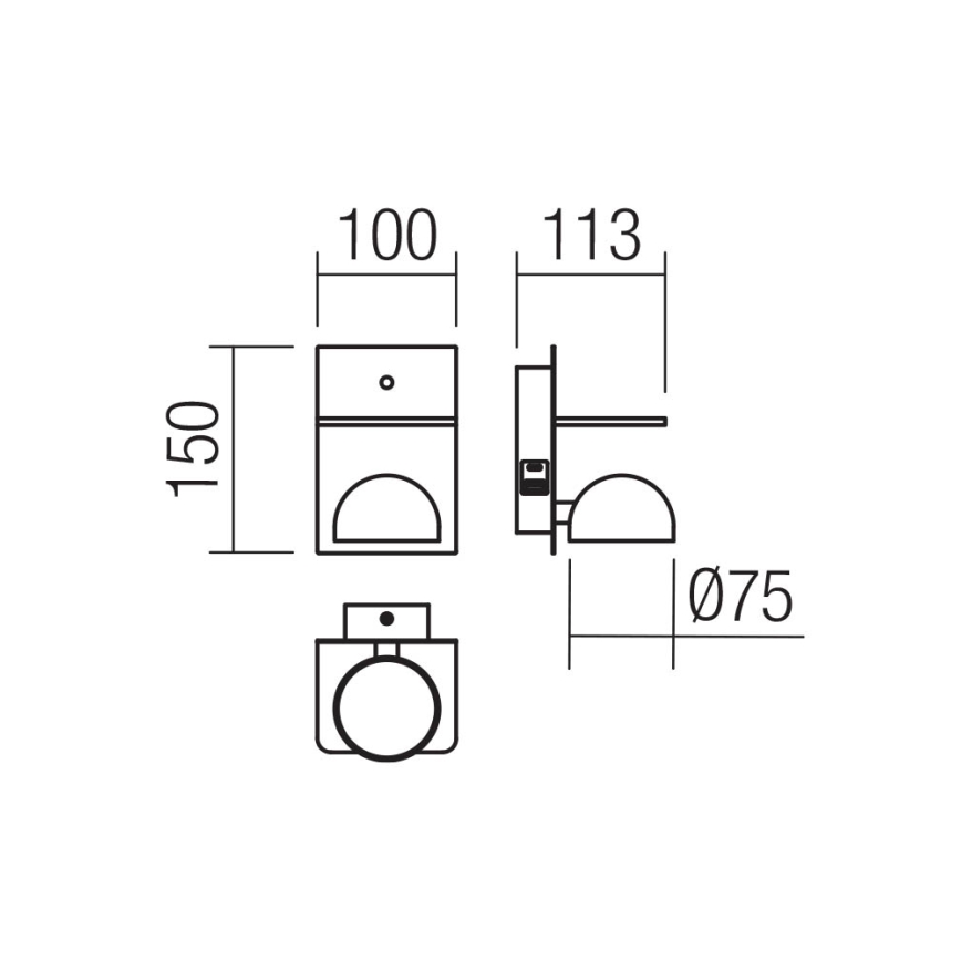 Redo 01-3491 - Foco LED de pared SEIBI LED/7W/230V USB CRI 90 negro