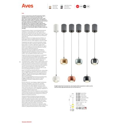 Redo 01-3549 - Lámpara LED colgante AVES LED/12W/230V diá. 9,6 cm CRI 90 gris