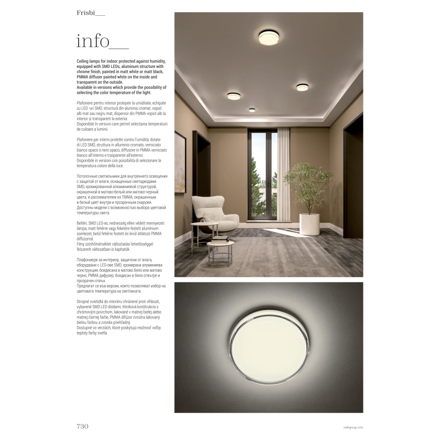 Redo 01-3731 - Plafón LED de baño FRISBI LED/12W/230V diá. 23 cm CRI 90 3000/4000K IP44 blanco