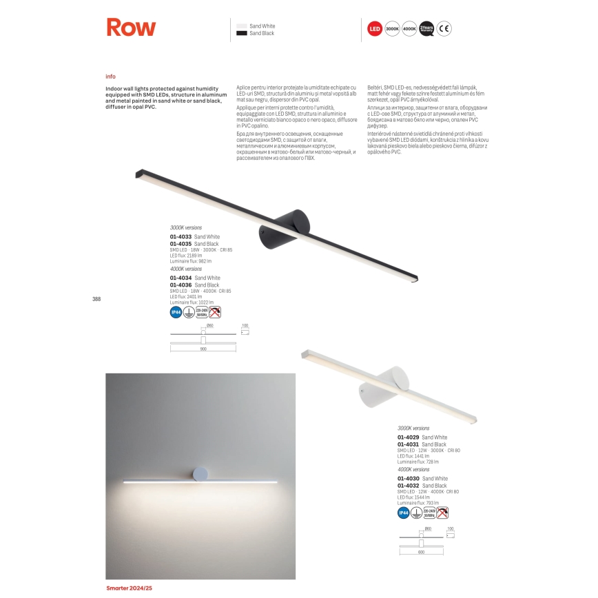 Redo 01-4036 - Iluminación LED para espejos de baño ROW LED/18W/230V 90 cm IP44 negro