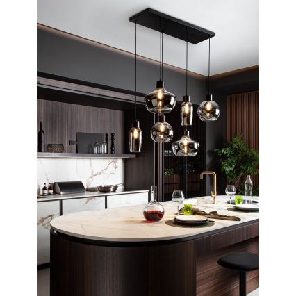 Redo 01-4047 - Lámpara colgante ATLANTIS 6xE27/42W/230V negro