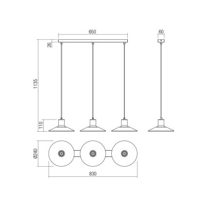 Redo 01-4056 - Lámpara colgante FRESNO 3xE27/42W/230V