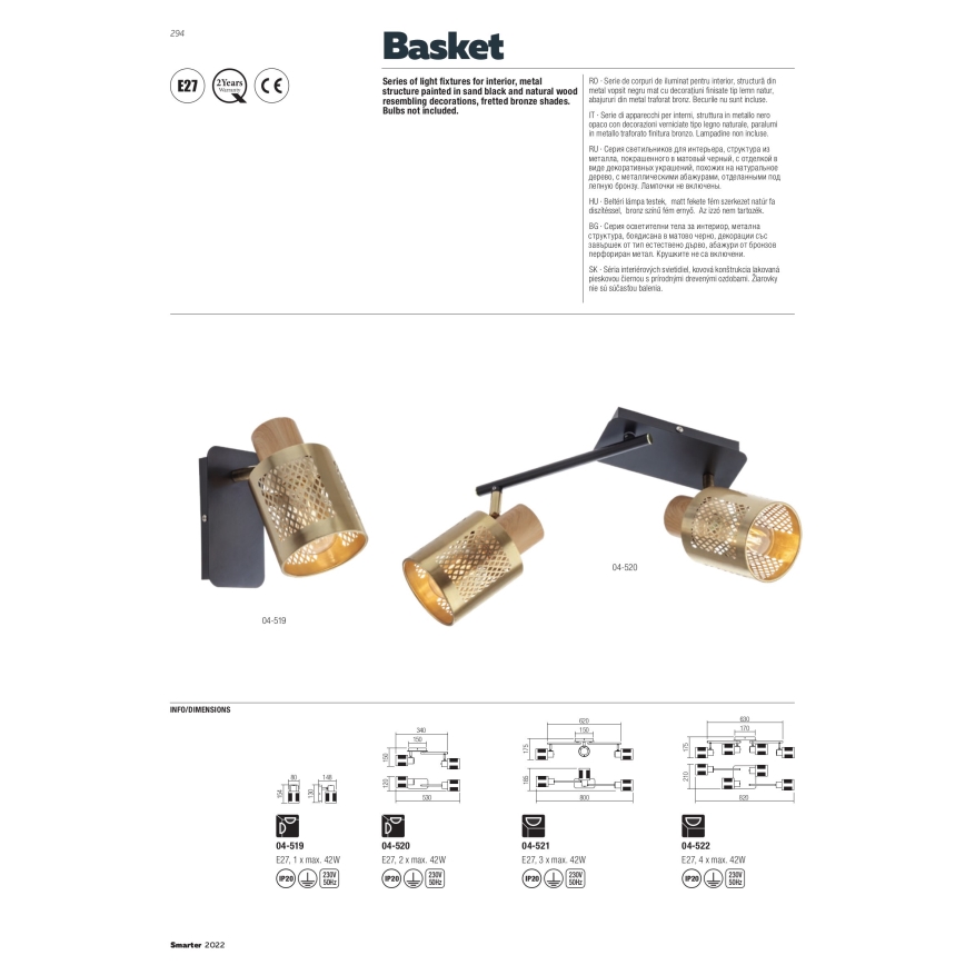 Redo 04-521 - Lámpara de techo BASKET 3xE27/42W/230V bronce