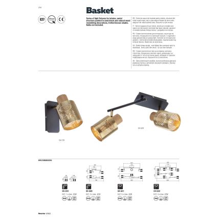 Redo 04-522 - Lámpara de techo BASKET 4xE27/42W/230V bronce