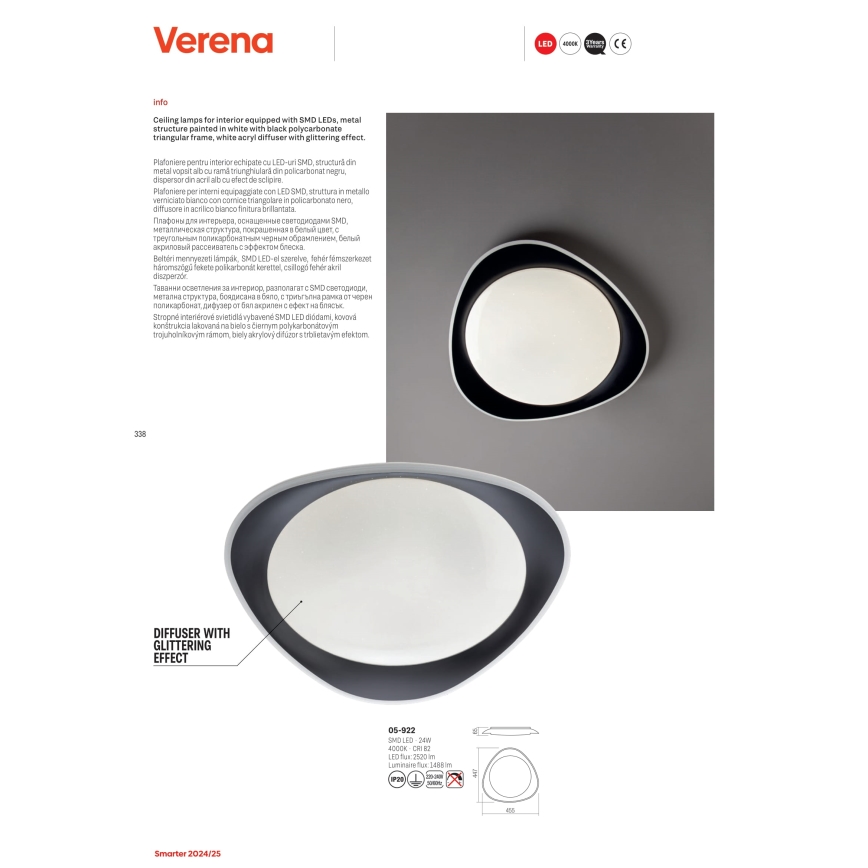 Redo 05-922 - Plafón LED VERENA LED/24W/230V antracita