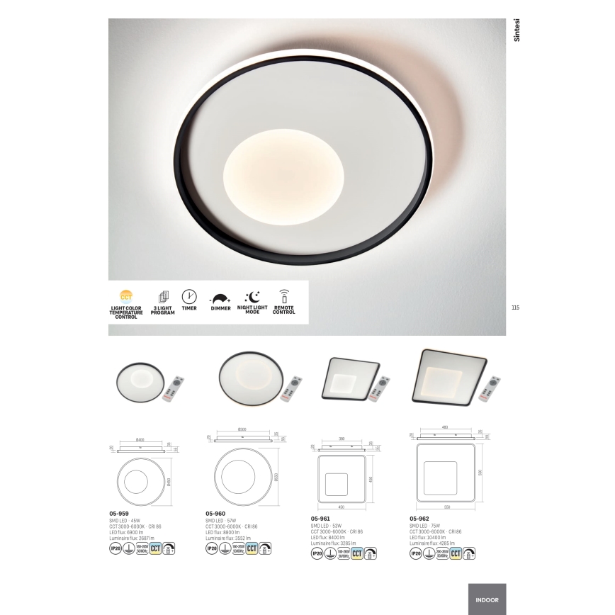 Redo 05-959 - Plafón LED regulable SINTESI LED/45W/230V diá. 45 cm 3000-6000K + control remoto