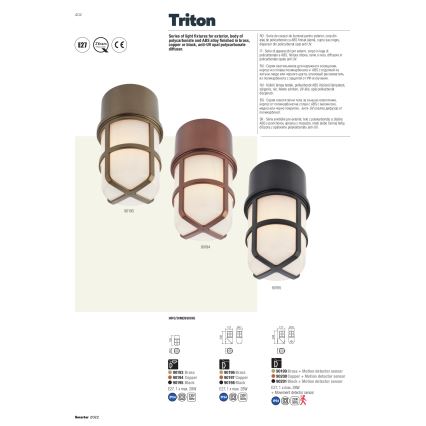 Redo 90200 - Lámpara de exterior con sensor TRITON 1xE27/28W/230V IP54 cobre