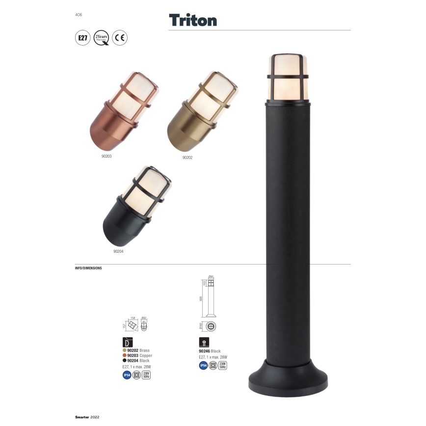 Redo 90203 - Aplique de exterior TRITON 1xE27/28W/230V IP54 cobre