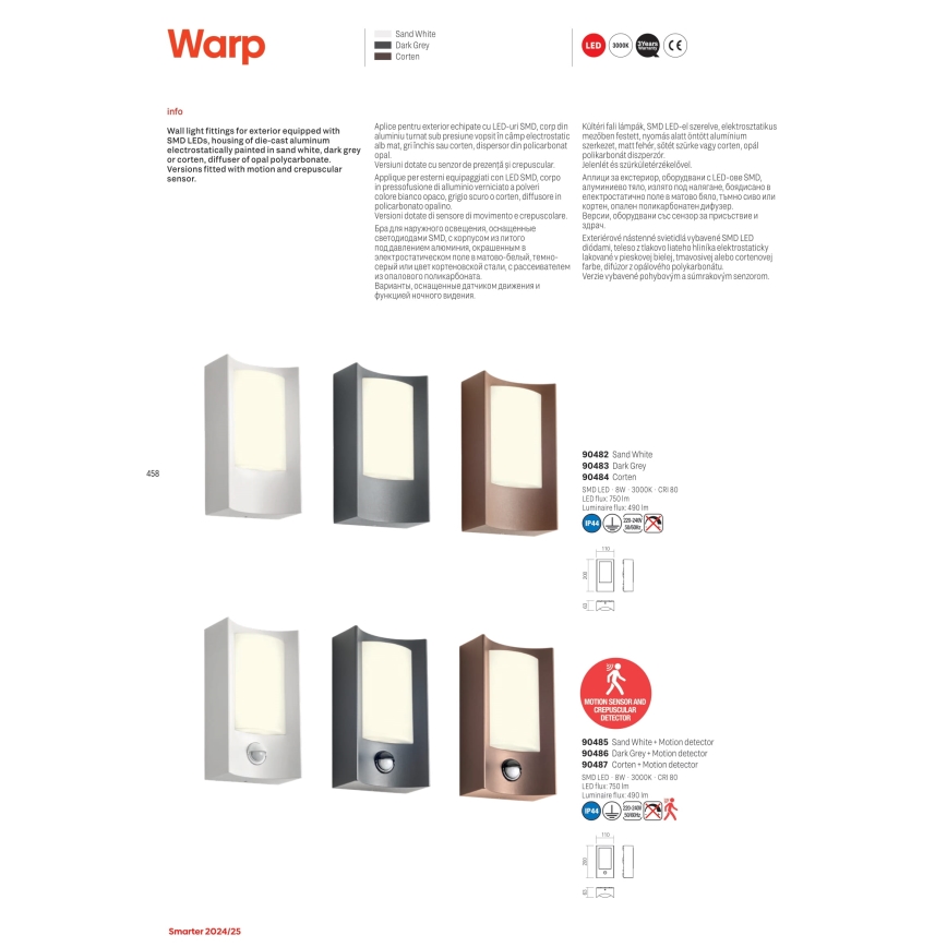 Redo 90484 - Aplique LED para exterior WARP LED/8W/230V 3000K IP44 marrón