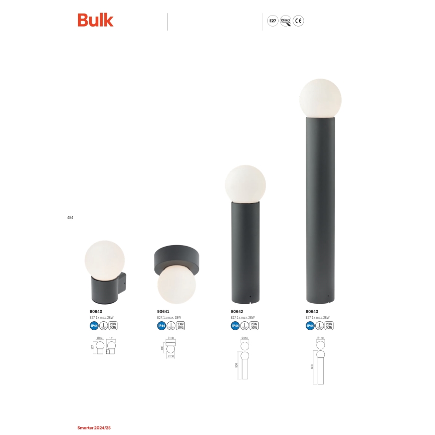 Redo 90643 - Lámpara de exterior BULK 1xE27/28W/230V 80 cm IP44 antracita