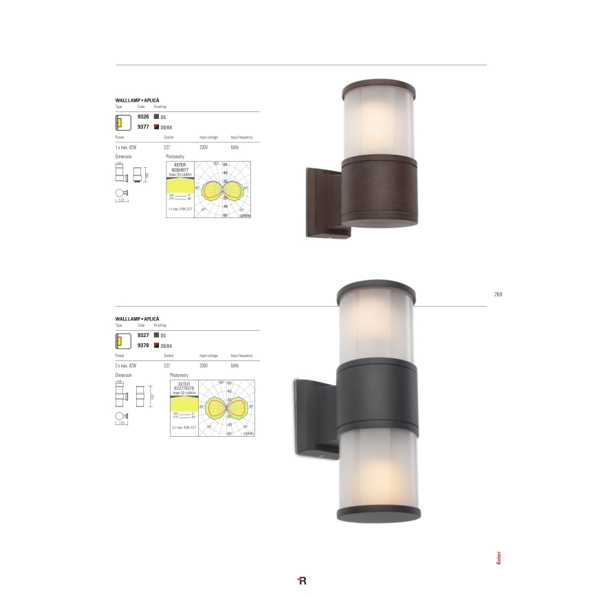 Redo 9326 - Aplique EXTER 1xE27/42W/230V IP54