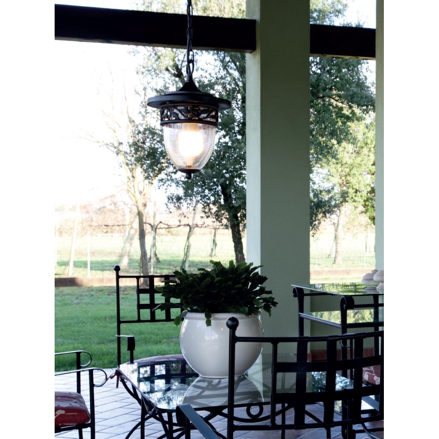 Redo 9399 - Lámpara de exterior colgante en cadena BASEL 1xE27/42W/230V IP44 negro