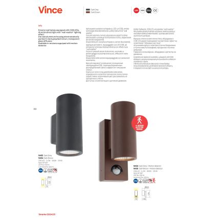 Redo 9453 - Aplique LED de exterior con sensor VINCE 2xLED/3W/230V IP54 antracita