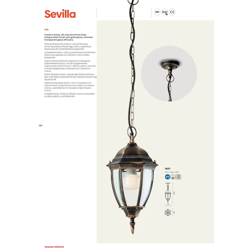 Redo 9609 - Lámpara de exterior SEVILLA 2xE27/42W/230V IP44 dorado/pátina