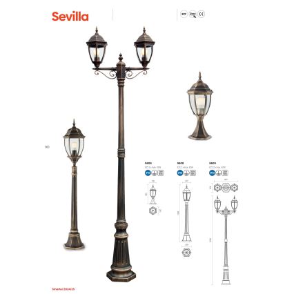 Redo 9609 - Lámpara de exterior SEVILLA 2xE27/42W/230V IP44 dorado/pátina