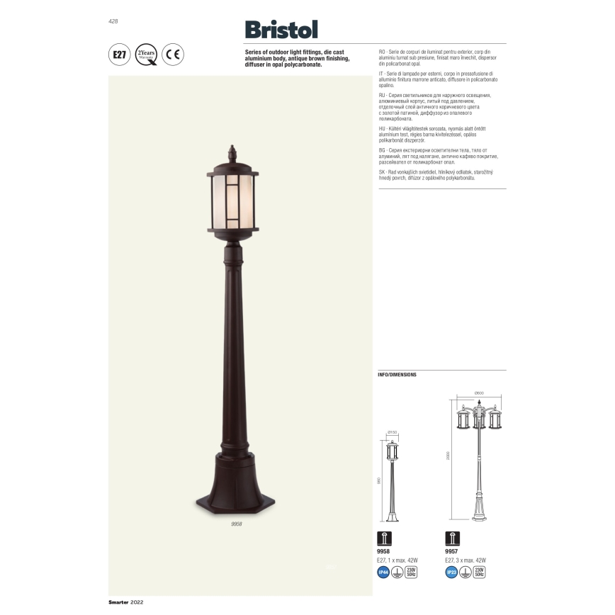 Redo 9956 - Lámpara colgante para exterior BRISTOL 1xE327/42W230V IP23