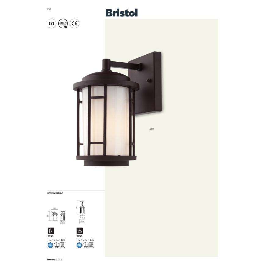 Redo 9956 - Lámpara colgante para exterior con cadena BRISTOL 1xE27/42W/230V IP23