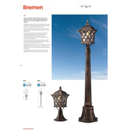 Redo 9961 - Lámpara de exterior BREMEN 1xE27/42W/230V IP23 dorado/pátina