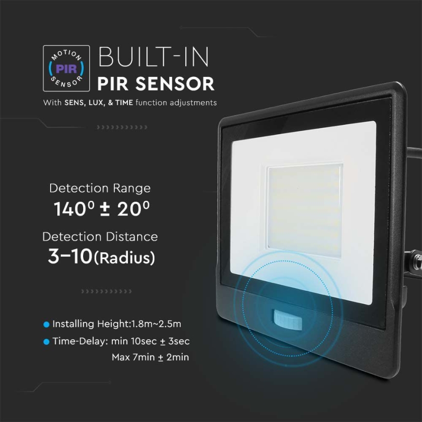 Reflector LED con sensor LED/50W/230V 4000K IP65 negro