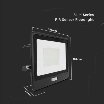 Reflector LED con sensor LED/50W/230V 4000K IP65 negro