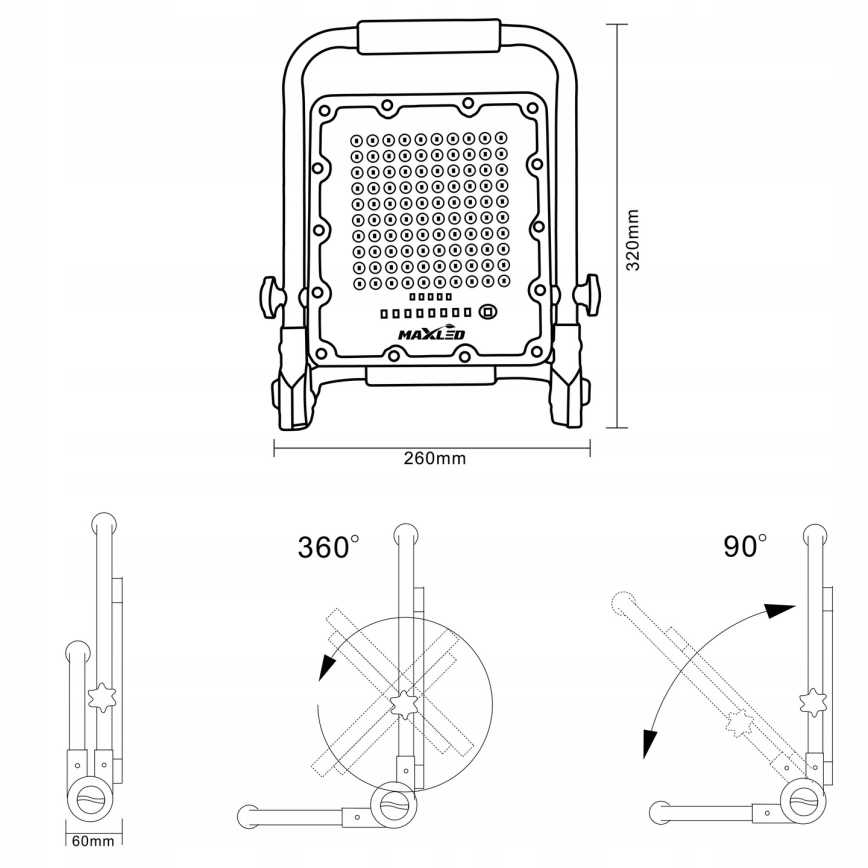 Reflector LED regulable recargable con soporte LED/100W/3,2V 4500K 10000 mAh IP65 naranja