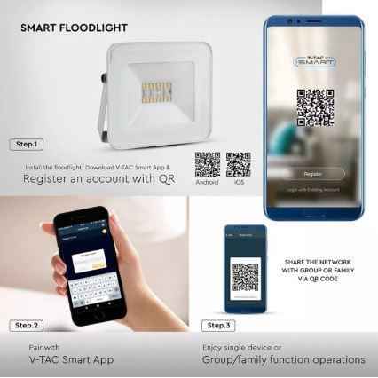 Reflector LED Smart regulable RGB LED/20W/230V IP65 blanco