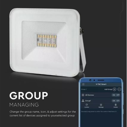 Reflector LED Smart regulable RGB LED/20W/230V IP65 blanco