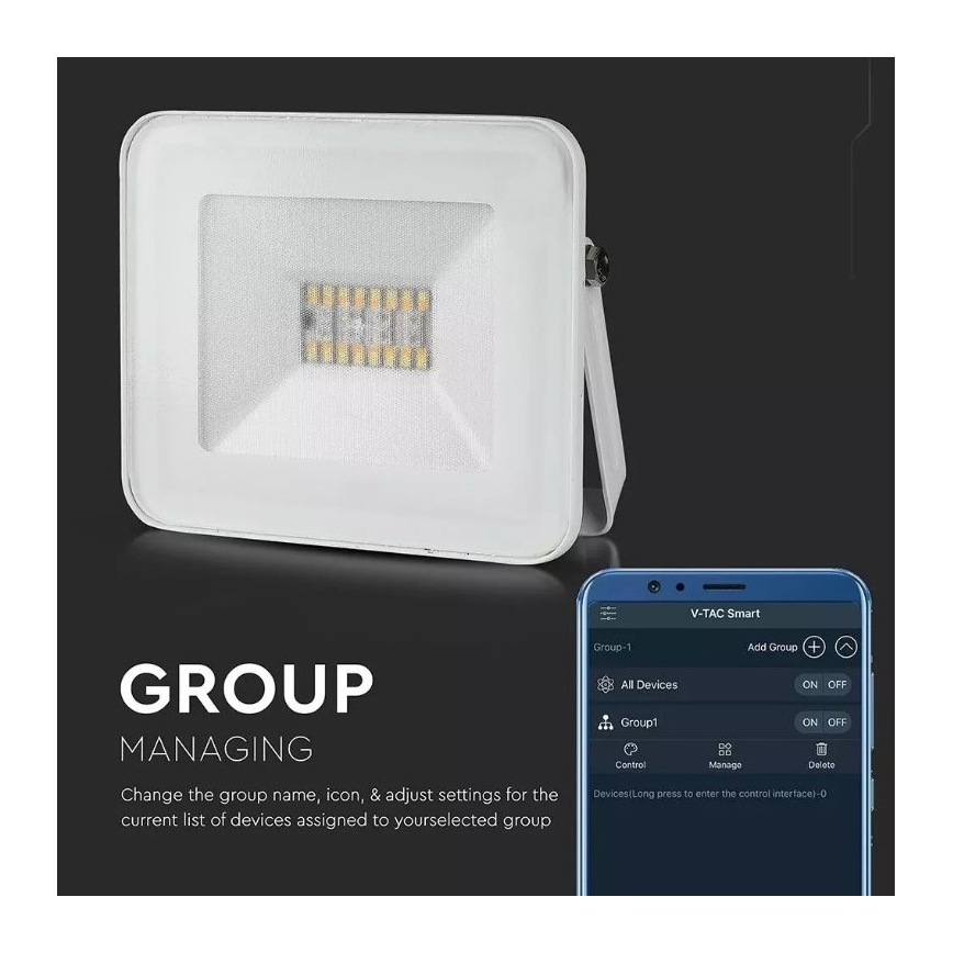 Reflector LED Smart regulable RGB LED/20W/230V IP65 blanco