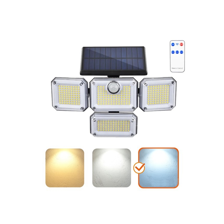 Foco solar LED con sensor GLOW LED/2,5W/3,7V 6500K IP44 2400 mAh + control remoto