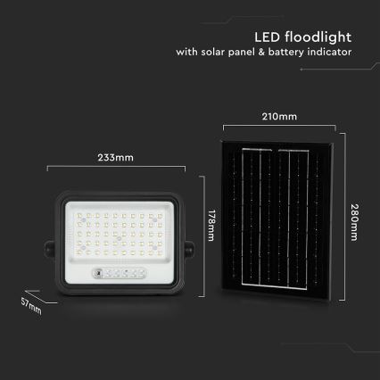 Reflector solar LED regulable LED/100W/3,2V 2000-8000K IP65 5000 mAh negro + mando a distancia