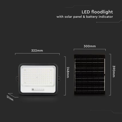 Reflector solar LED regulable LED/300W/3,2V 2000-8000K IP65 15000 mAh negro + mando a distancia