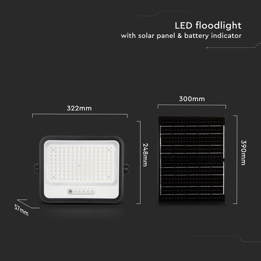 Reflector solar LED regulable LED/300W/3,2V 2000-8000K IP65 15000 mAh negro + mando a distancia
