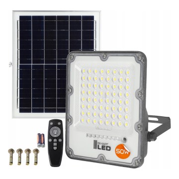 Reflector solar LED regulable LED/50W/3,2V 5000K 6000 mAh IP65 negro + control remoto
