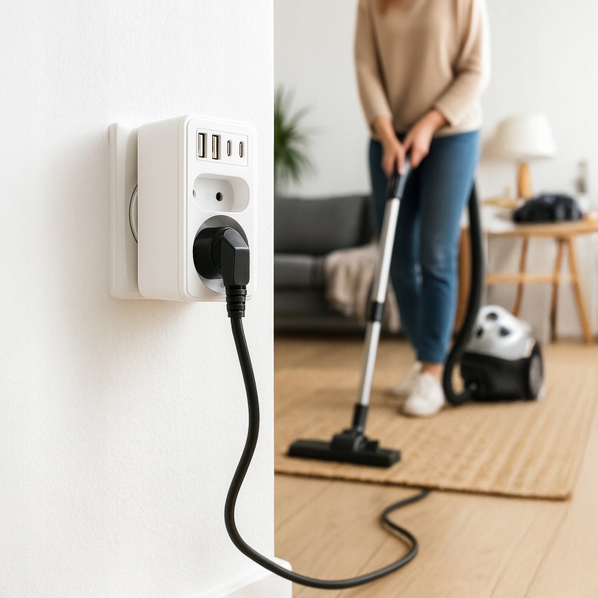 Regleta con 2 enchufes + 2x USB-C + 2x USB-A