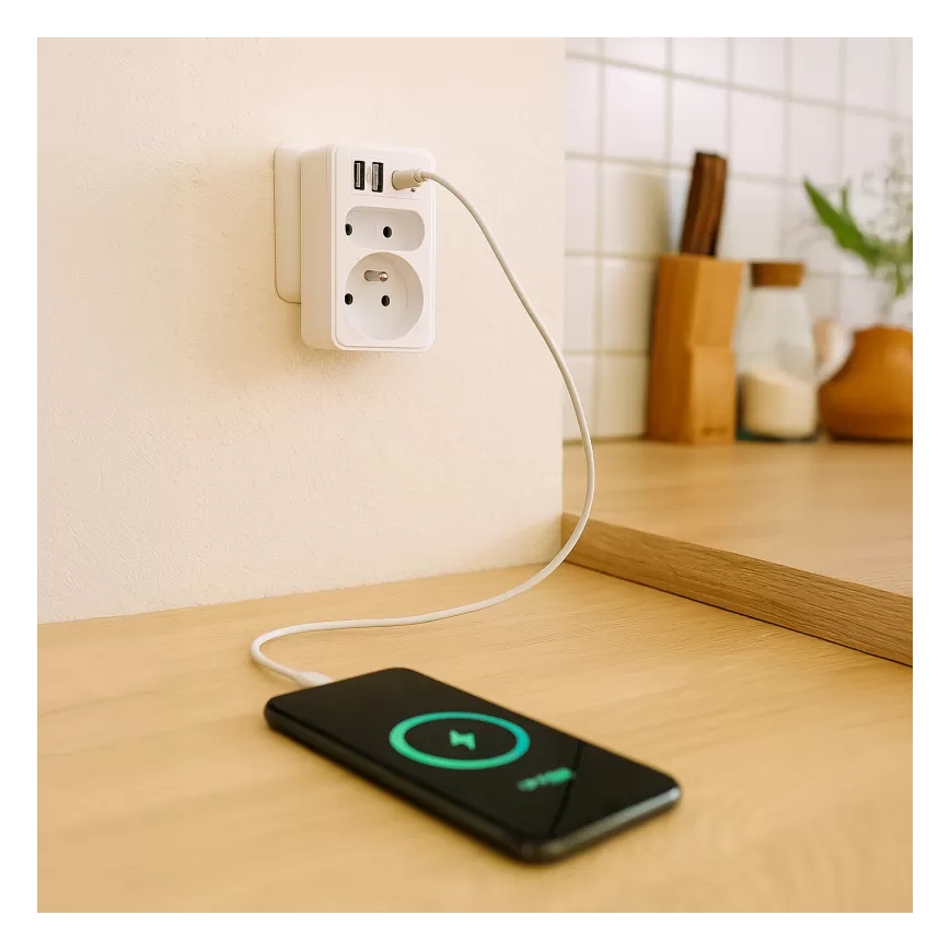 Regleta con 2 enchufes + 2x USB-C + 2x USB-A